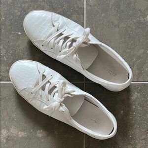 Freda Salvador White Croc-Embossed Sneakers